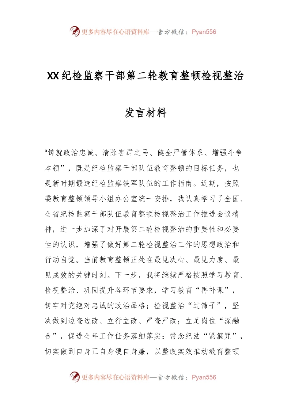 XX纪检监察干部第二轮教育整顿检视整治发言材料.docx_第1页