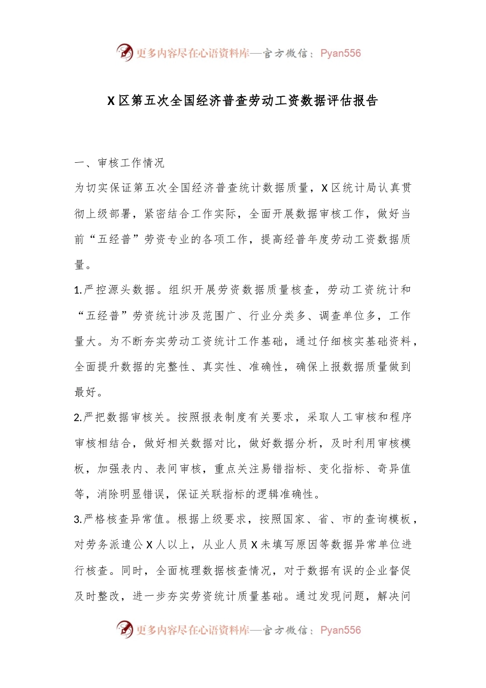X区第五次全国经济普查劳动工资数据评估报告.docx_第1页