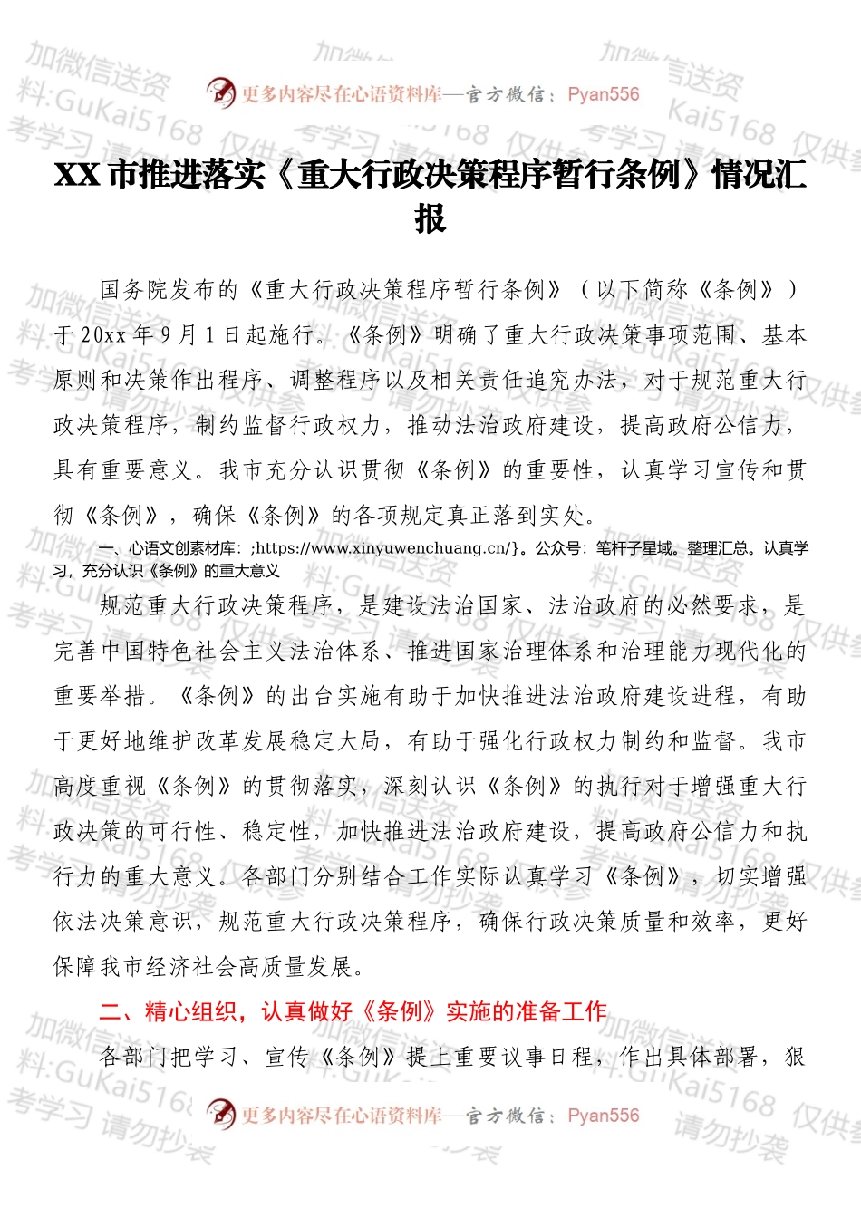 XX市推进落实《重大行政决策程序暂行条例》情况汇报.docx_第1页