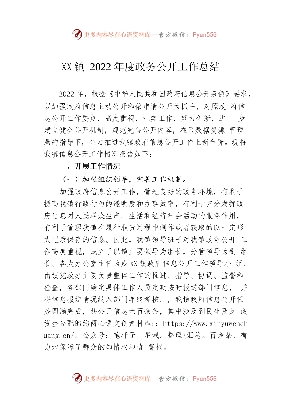X镇2022年度政务公开工作总结（20221219）.docx_第1页