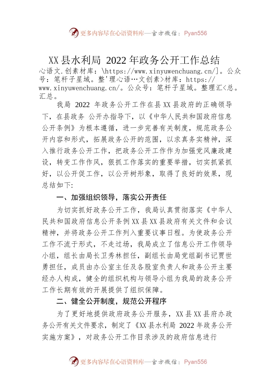 X县水利局2022年政务公开工作总结（20221208）.docx_第1页