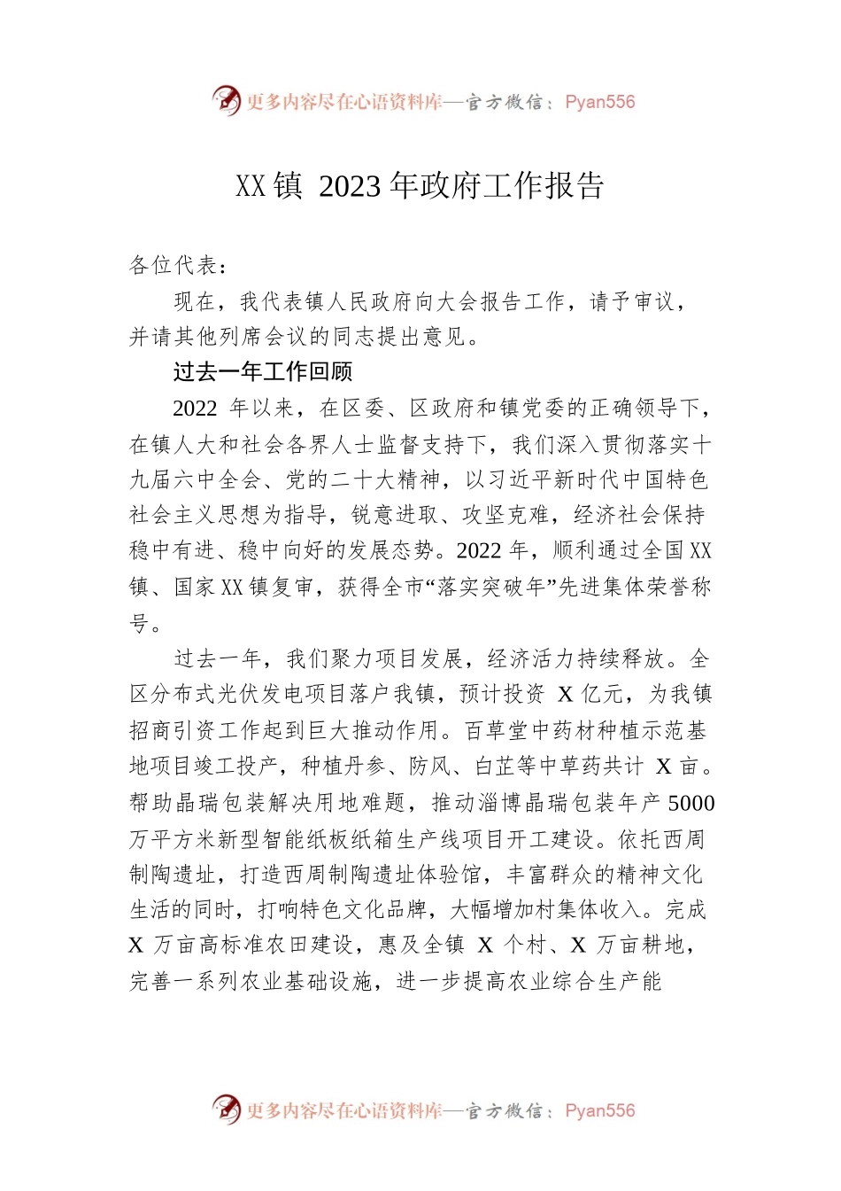 XX镇2023年政府工作报告（20230113-仅供阅读）(1).docx_第1页