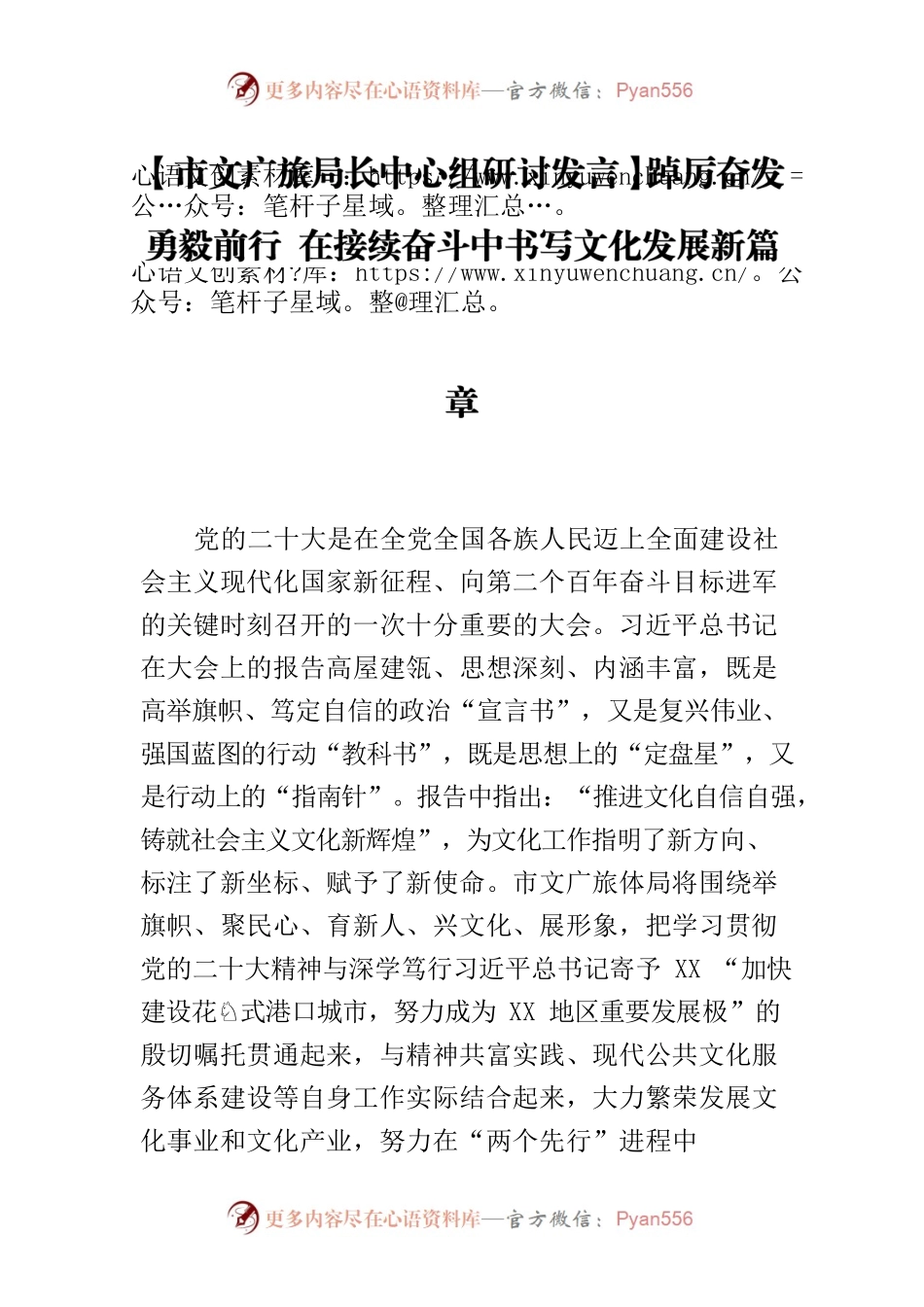 【市文广旅局长中心组研讨发言】踔厉奋发 勇毅前行 在接续奋斗中书写文化发展新篇章.docx_第1页