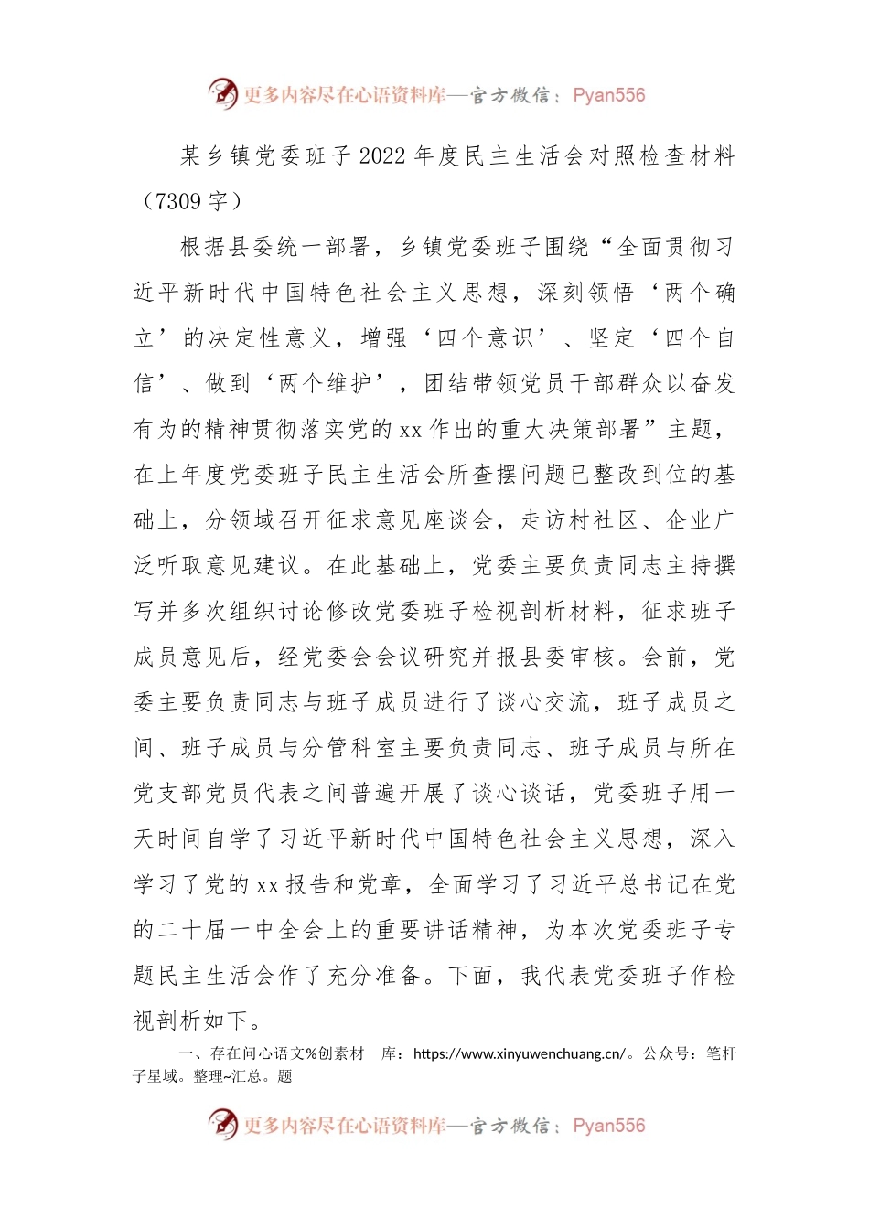 乡镇党委班子2022年度民主生活会对照检查材料.docx_第1页