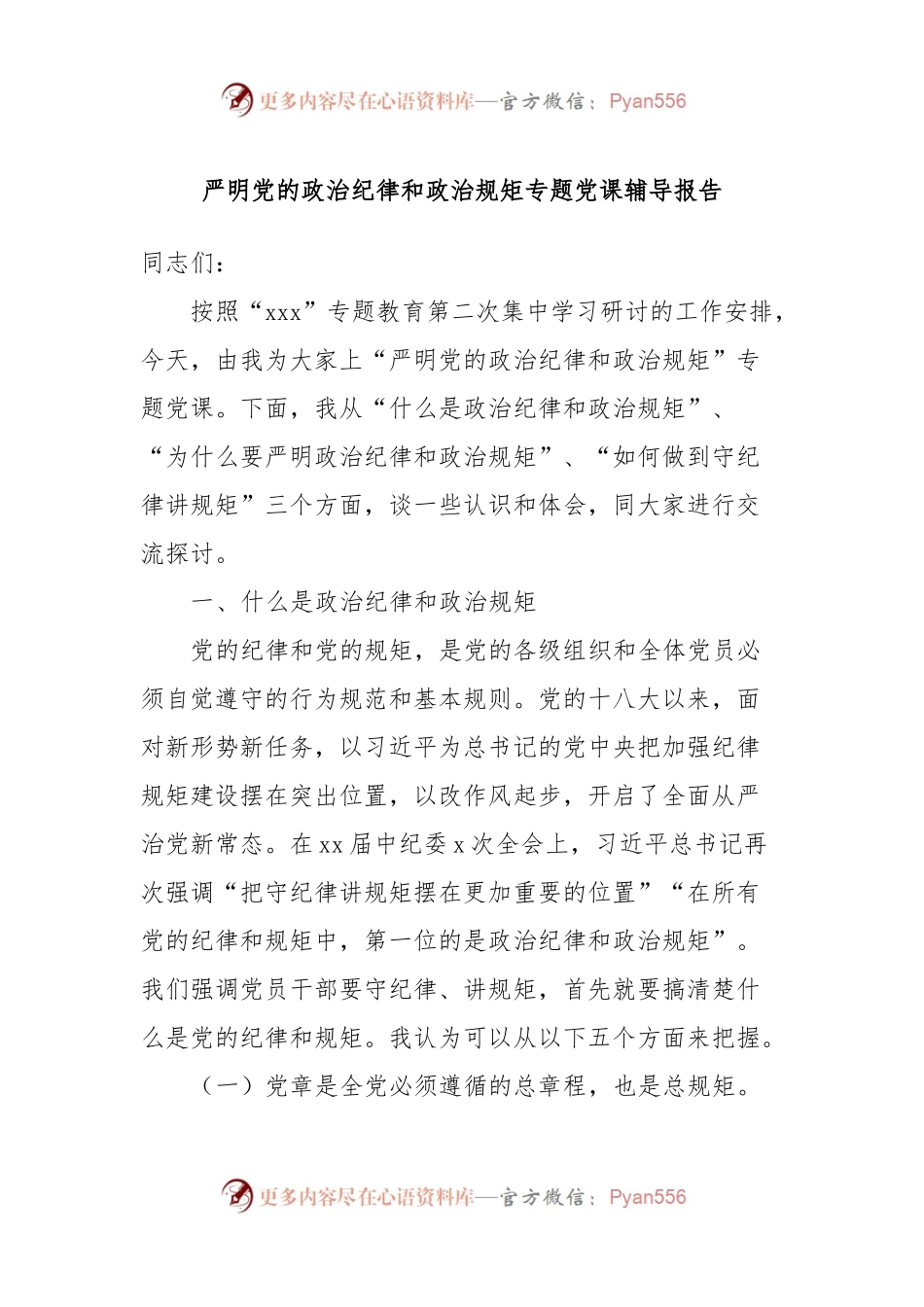 严明党的政治纪律和政治规矩专题党课辅导报告.docx_第1页