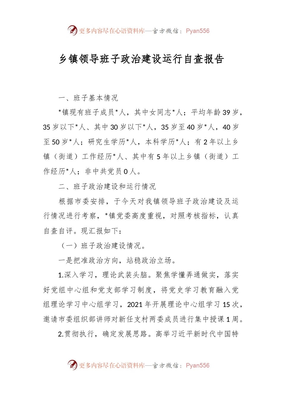 乡镇领导班子政治建设运行自查报告.docx_第1页