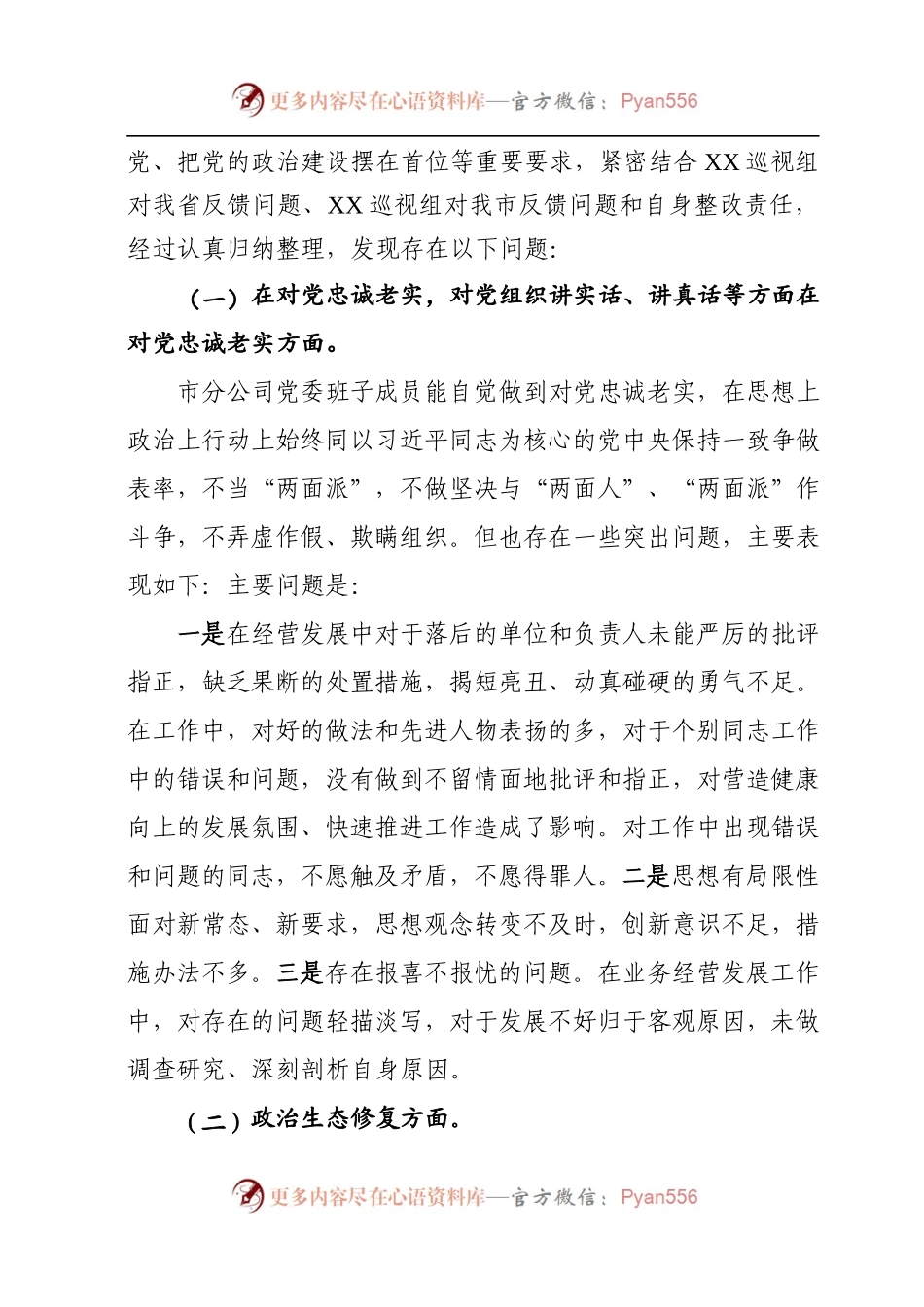 企业巡视整改专题民主生活会对照检查材料（班子+个人）.docx_第2页