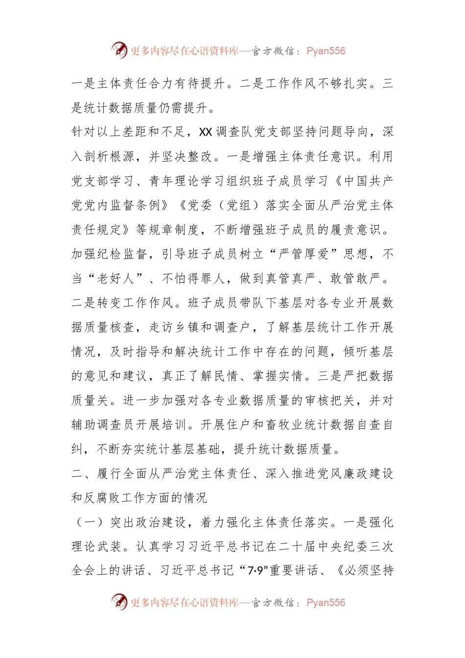 中共国家统计局XX调查队支部关于2024年上半年落实全面从严治党主体责任情况的通报.docx_第2页