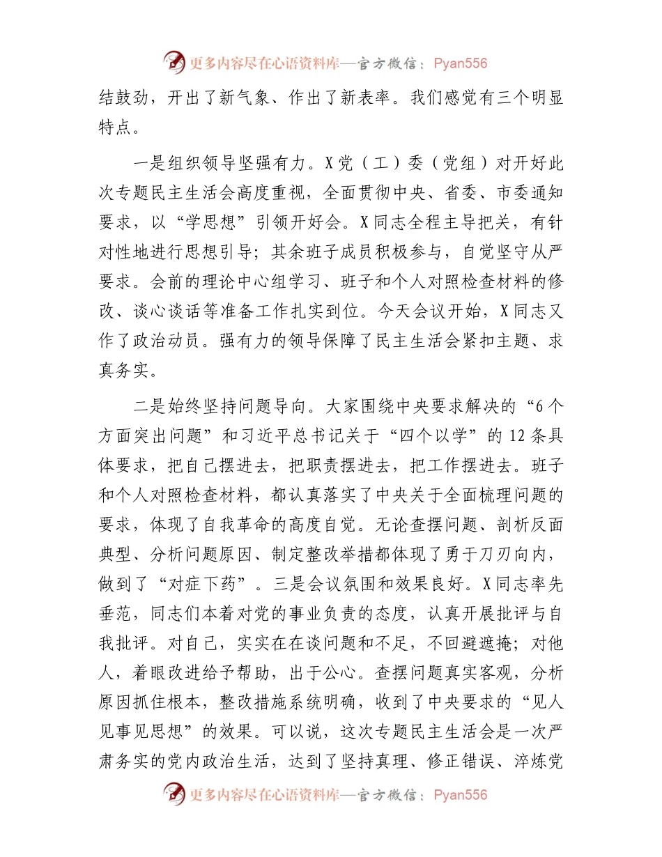 主题教育专题民主生活会点评讲话（参考稿）(1).docx_第2页