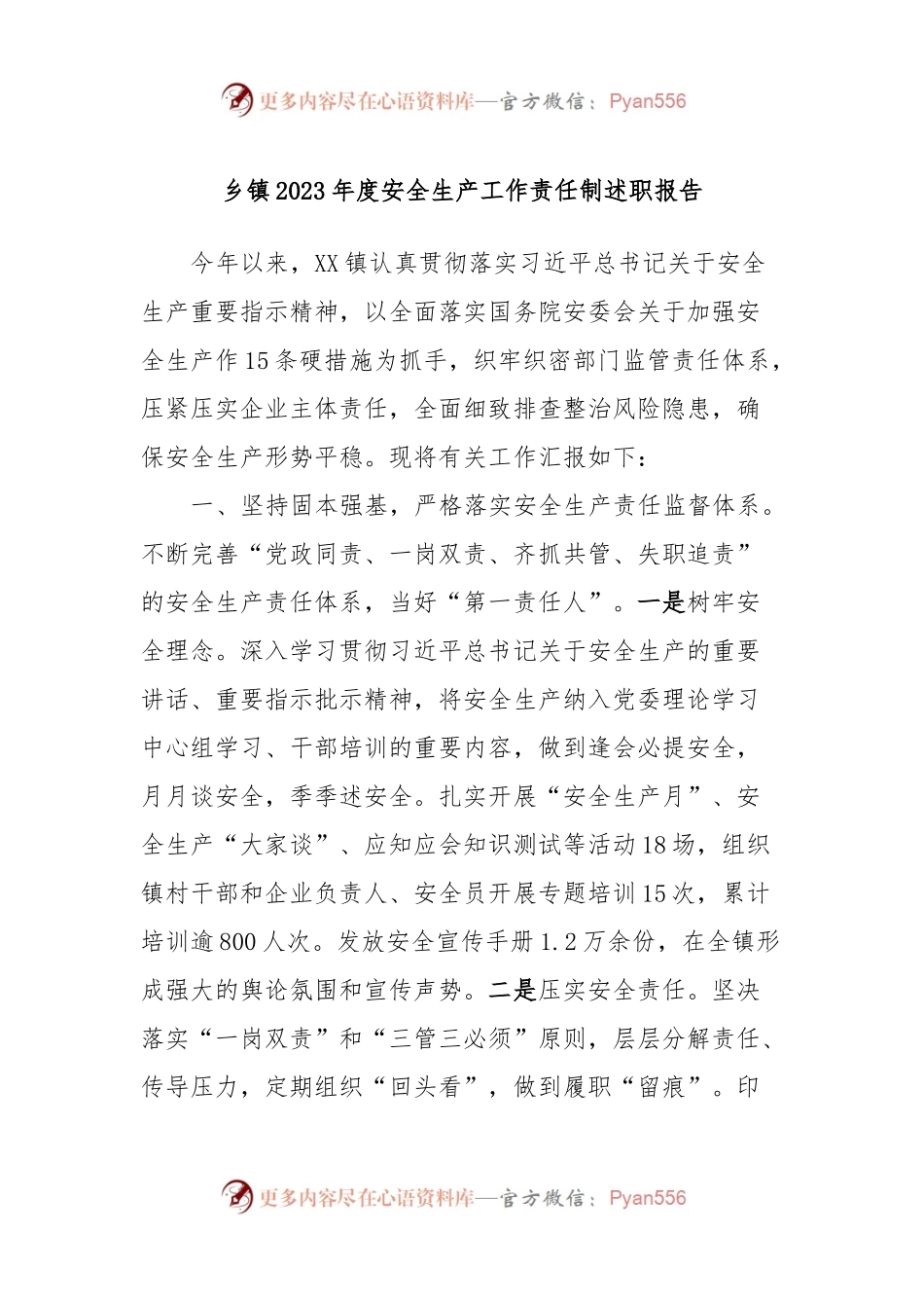 乡镇2023年度安全生产工作责任制述职报告.docx_第1页