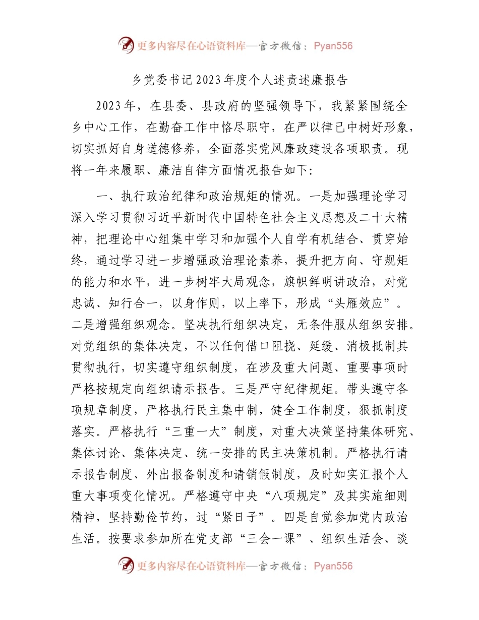 乡镇书记2023年度个人述责述廉报告2800字.docx_第1页