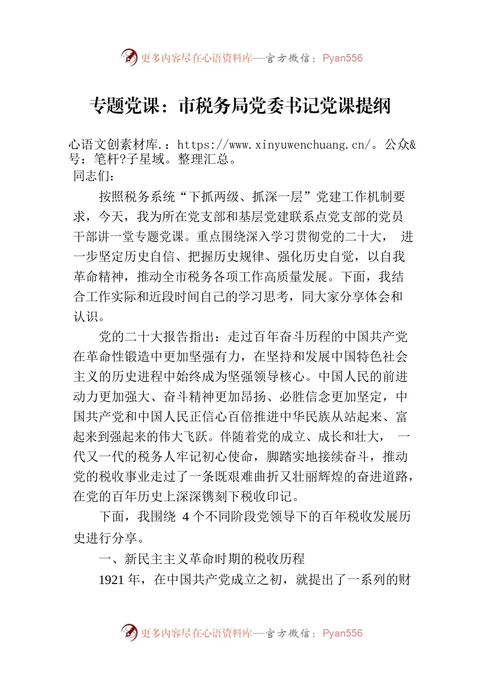 专题党课：市税务局党委书记党课提纲.docx_第1页