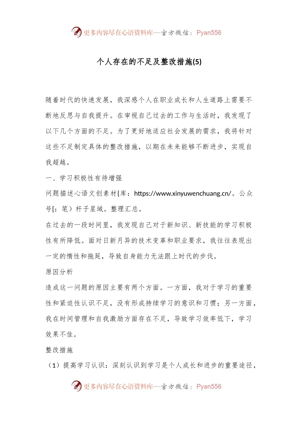 个人存在的不足及整改措施 (5).docx_第1页