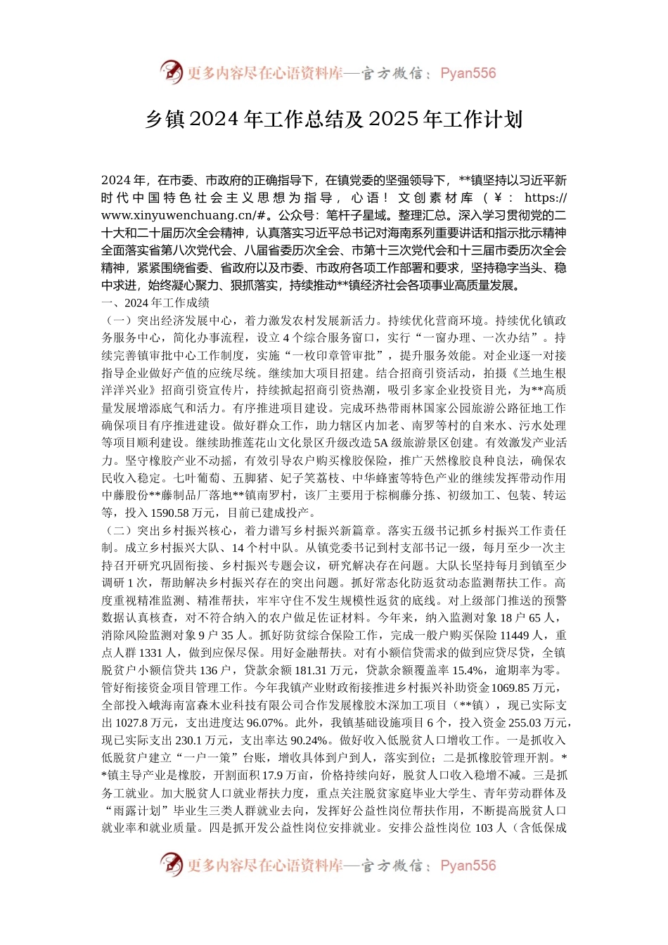 乡镇2024年工作总结及2025年工作计划.docx_第1页