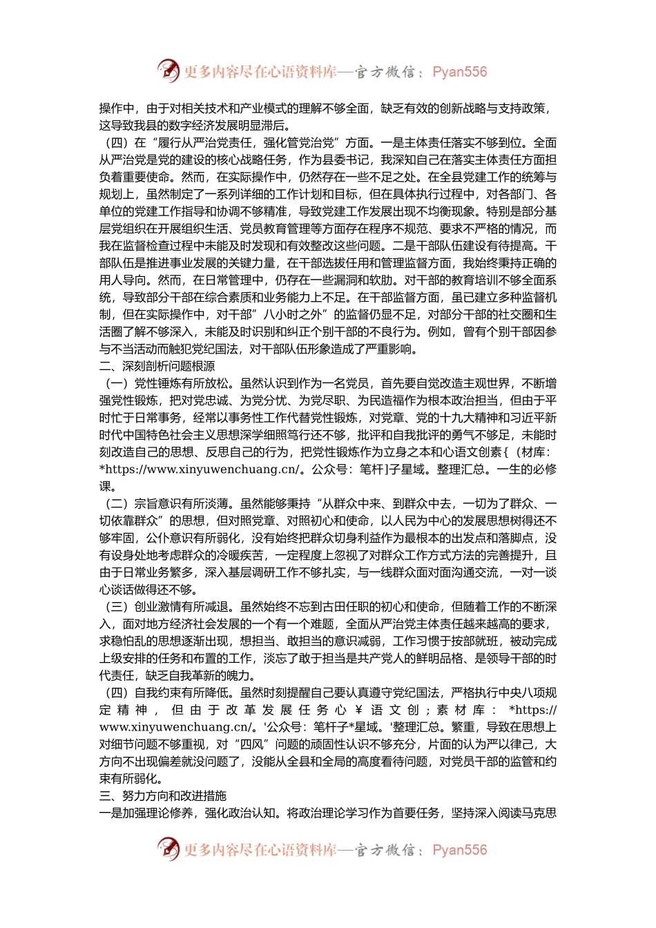 书记2024年民主生活会对照检查材料个人发言提纲.docx_第2页
