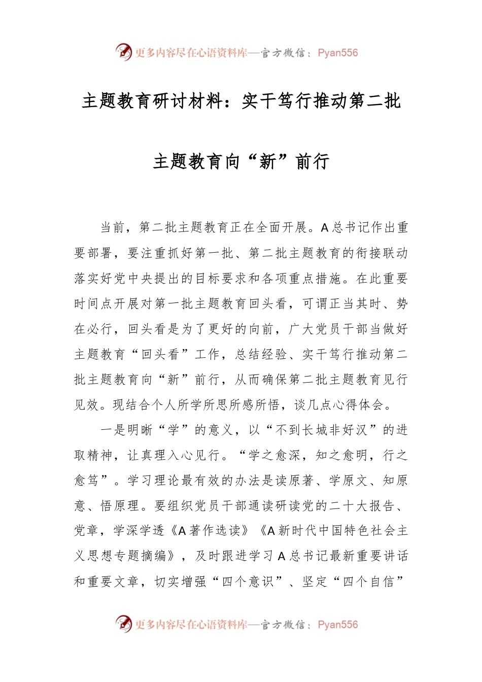 主题教育研讨材料：实干笃行推动第二批主题教育向“新”前行.docx_第1页