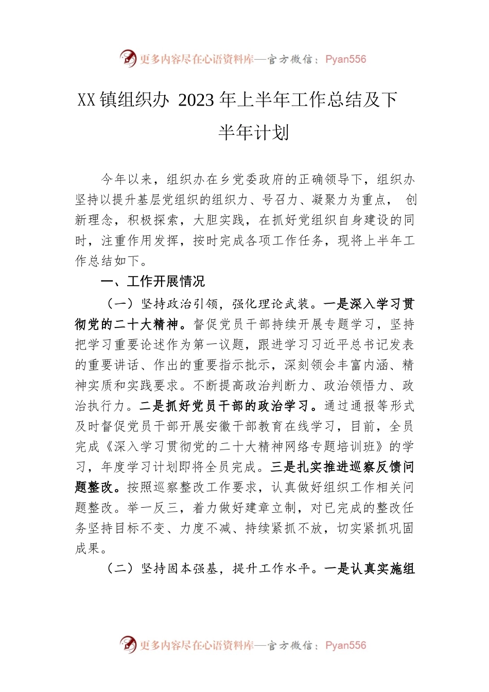 乡镇组织办2023年上半年工作总结及下半年计划.docx_第1页
