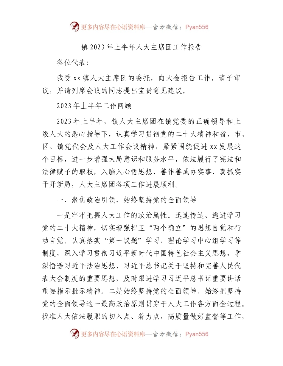乡镇2023年上半年人大主席团工作报告（总结）.docx_第1页