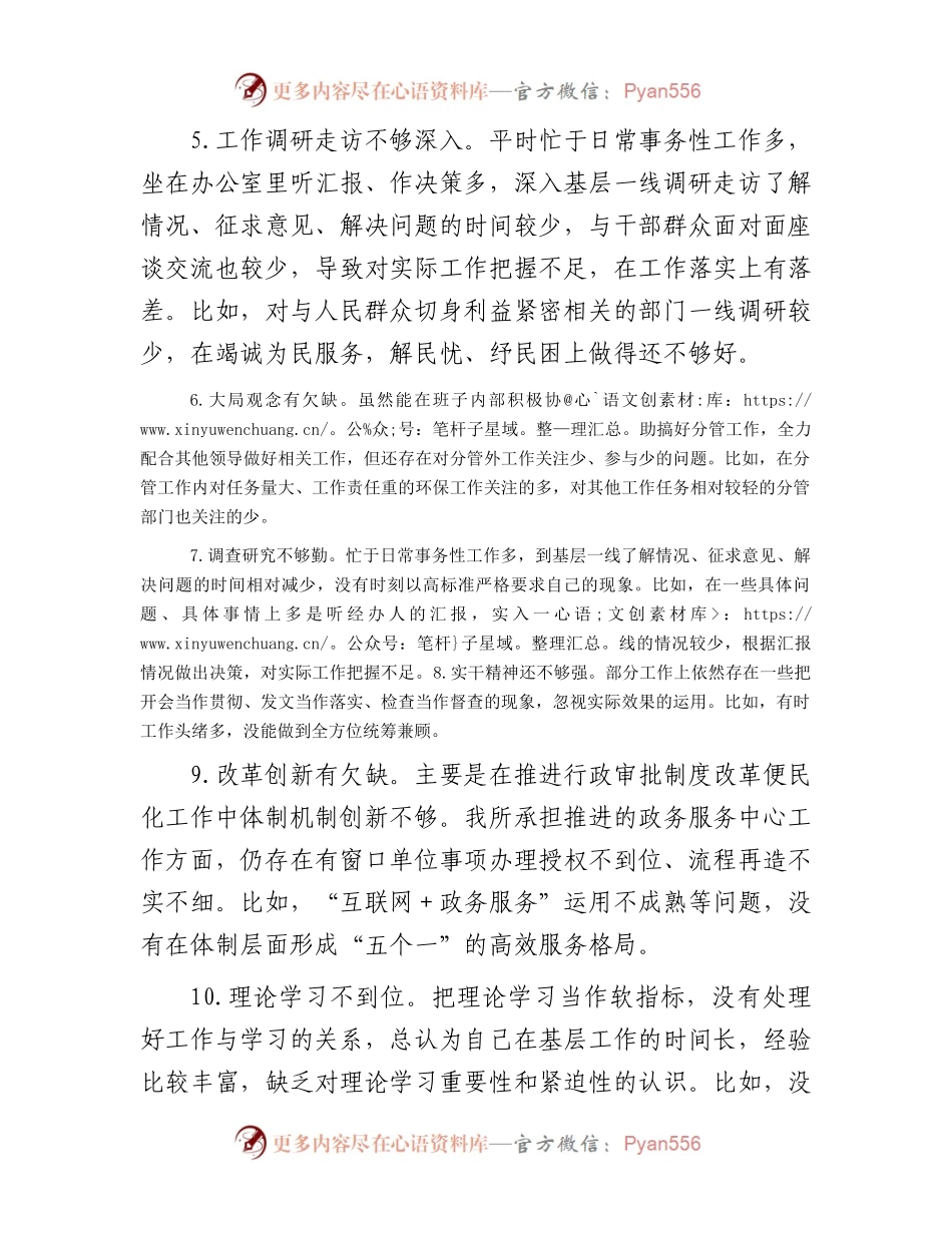 主题教育专题民主生活会对照检查、检视剖析20条不足事例(1).docx_第2页