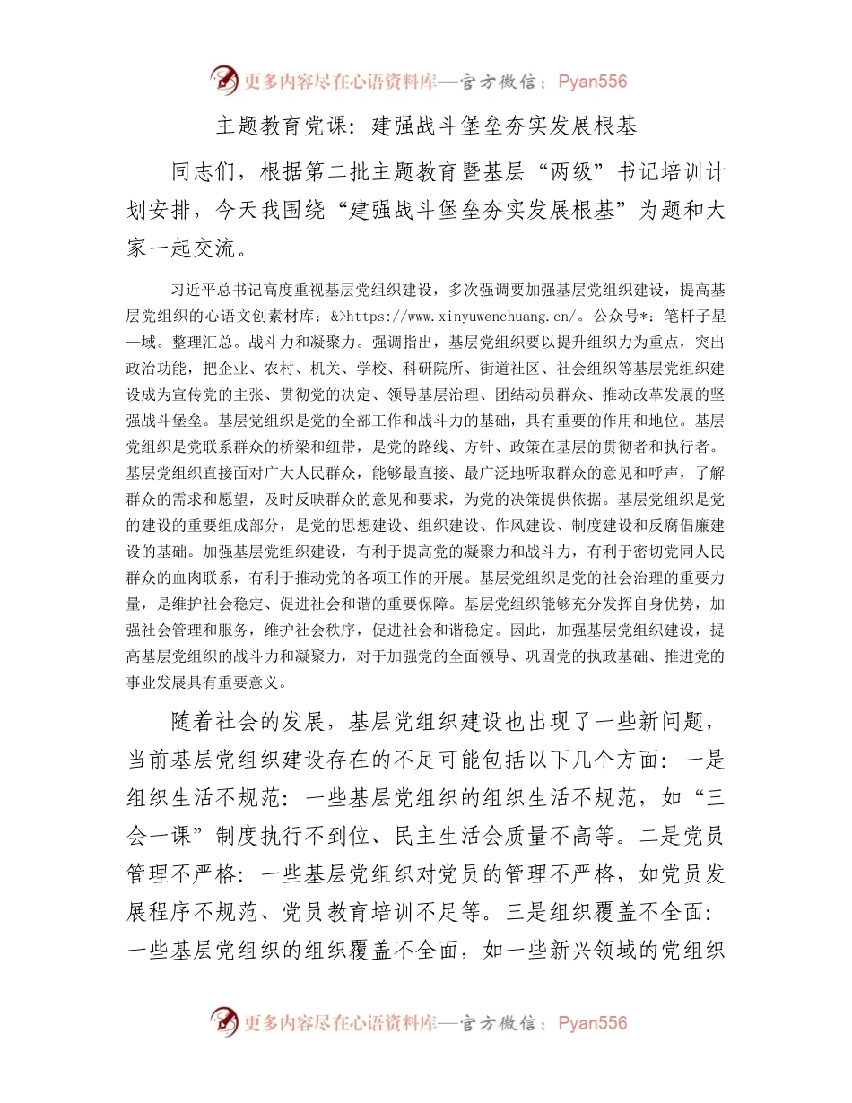 主题教育党课：建强战斗堡垒 夯实发展根基（基层“两级”书记培训5000字）.docx_第1页