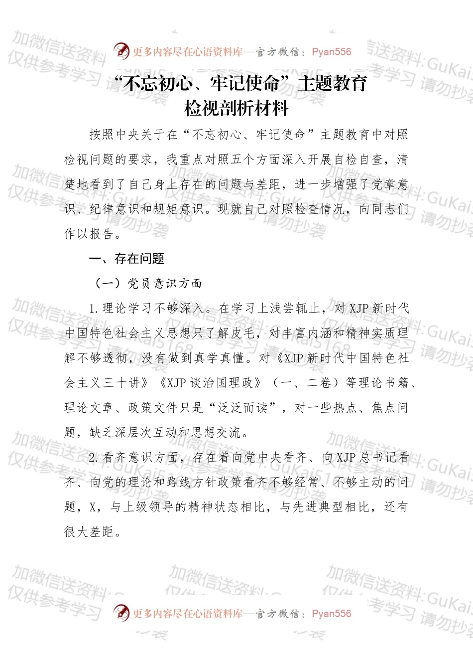 不忘初心牢记使命主题教育检视剖析材料.docx_第1页