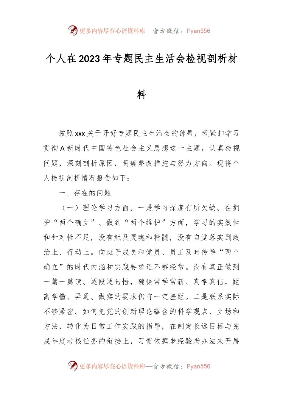 个人在2023年专题民主生活会检视剖析材料.docx_第1页