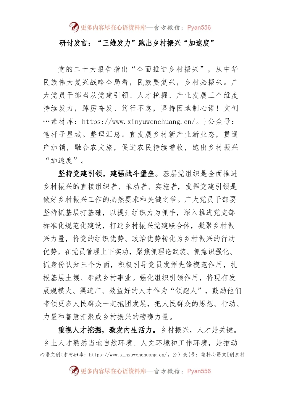 二十大研讨发言：“三维发力”跑出乡村振兴“加速度”.docx_第1页