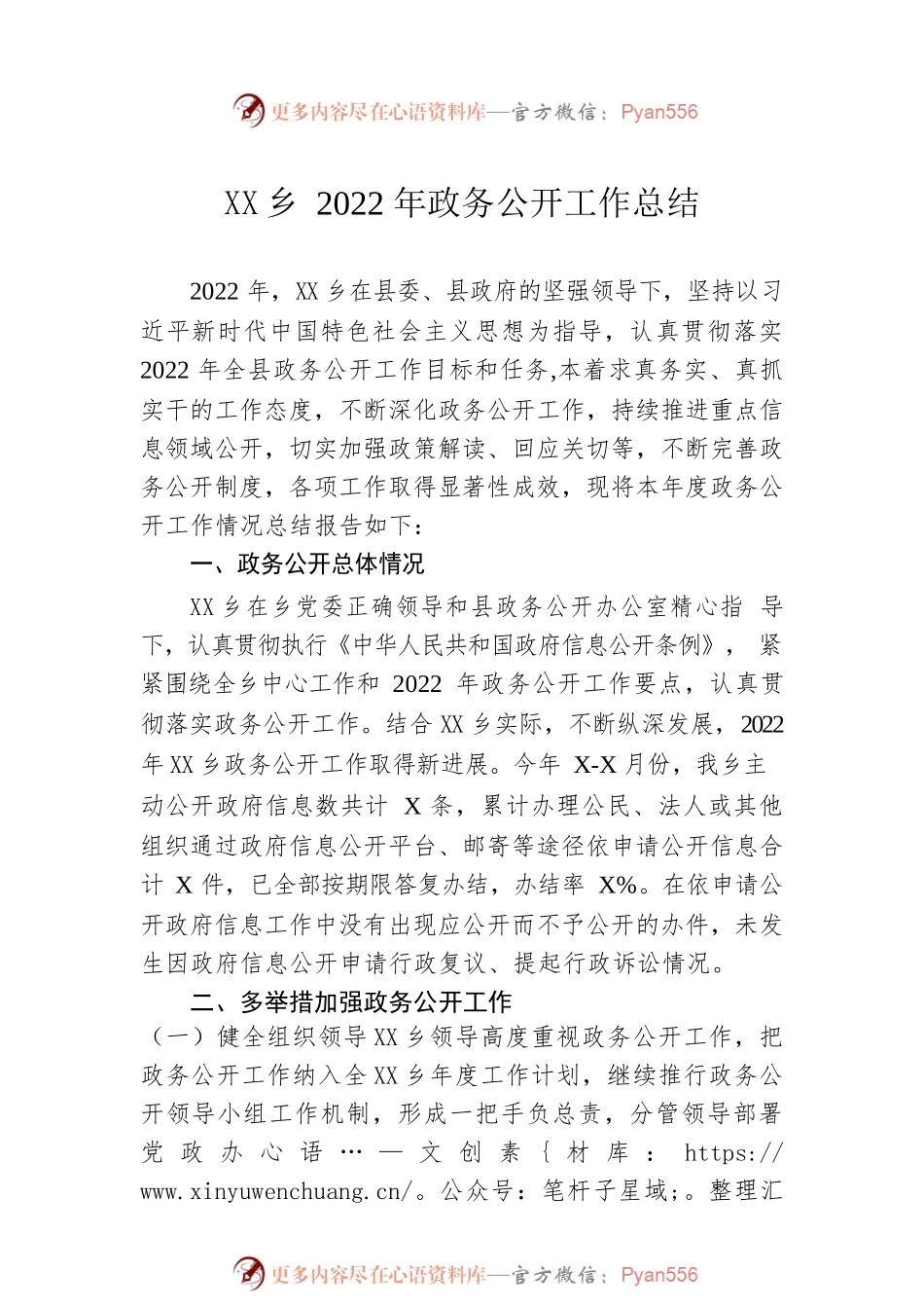 乡2022年政务公开工作总结（20221219）.docx_第1页