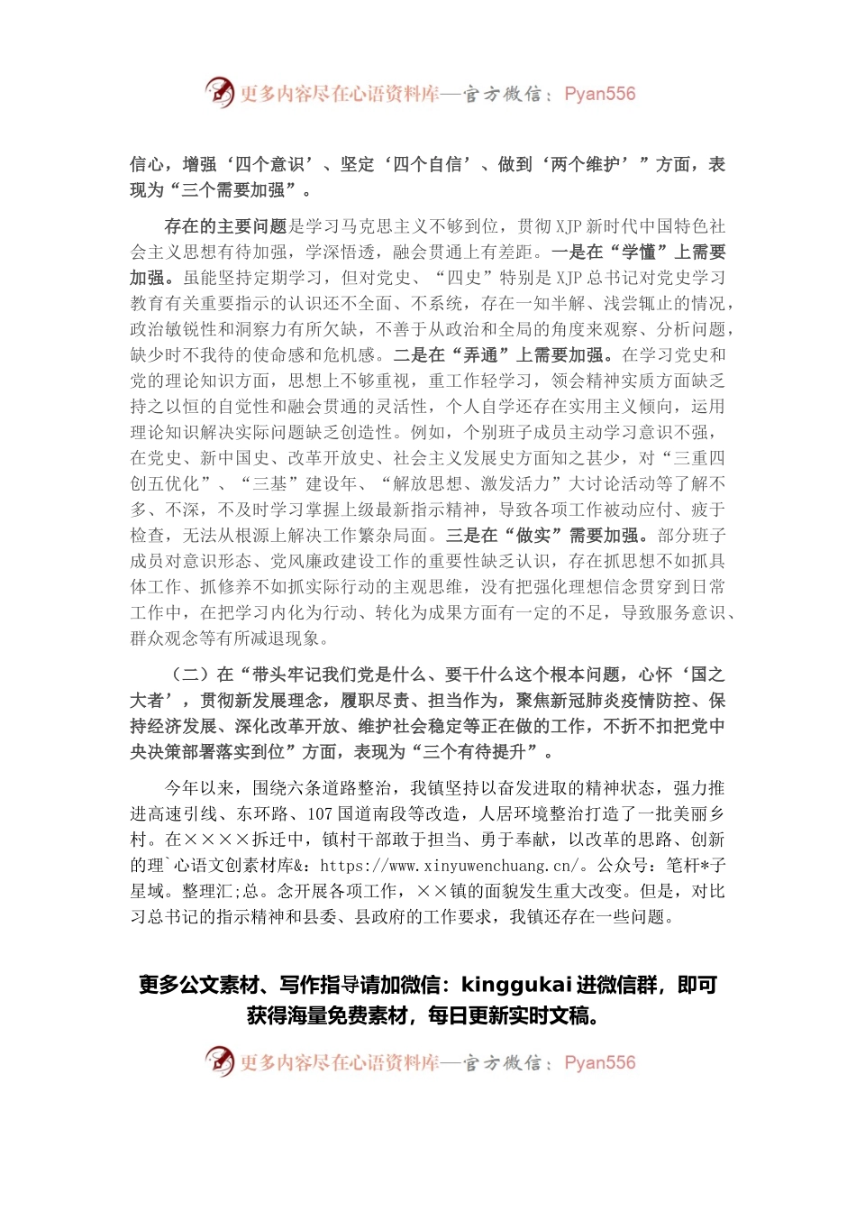乡镇领导班子2021年党史学习教育五个带头民主生活会对照检查材料.docx_第2页