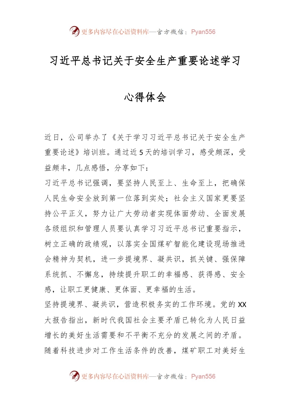 习近平总书记关于安全生产重要论述学习心得体会.docx_第1页