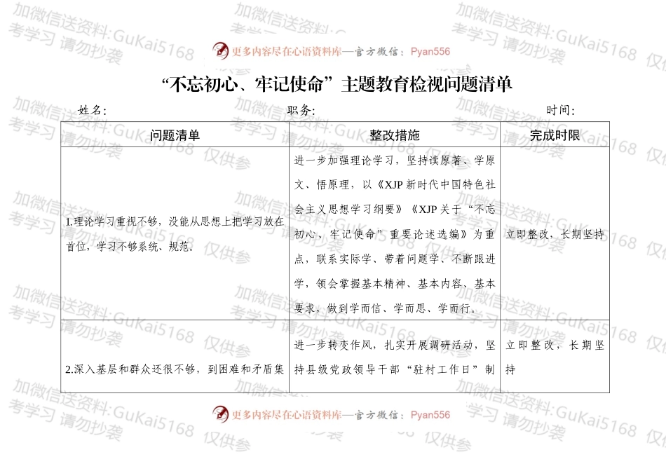 不忘初心牢记使命主题教育检视问题清单.docx_第1页