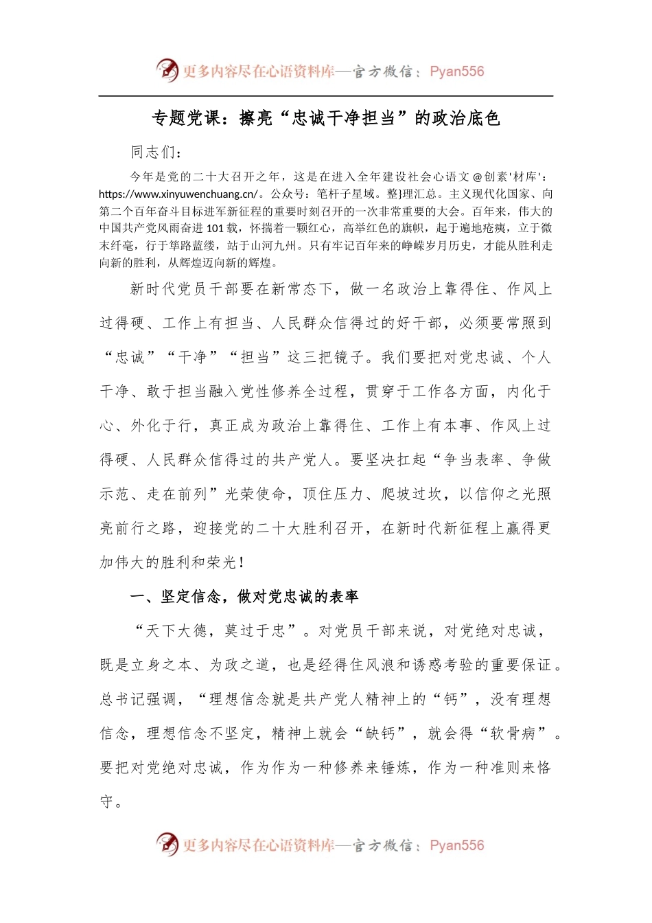 专题党课：擦亮“忠诚干净担当”的政治底色.docx_第1页