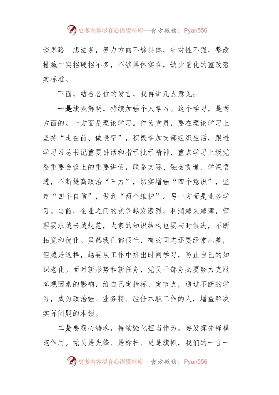 上级领导在党支部主题教育教育组织生活会的点评讲话稿.docx_第2页