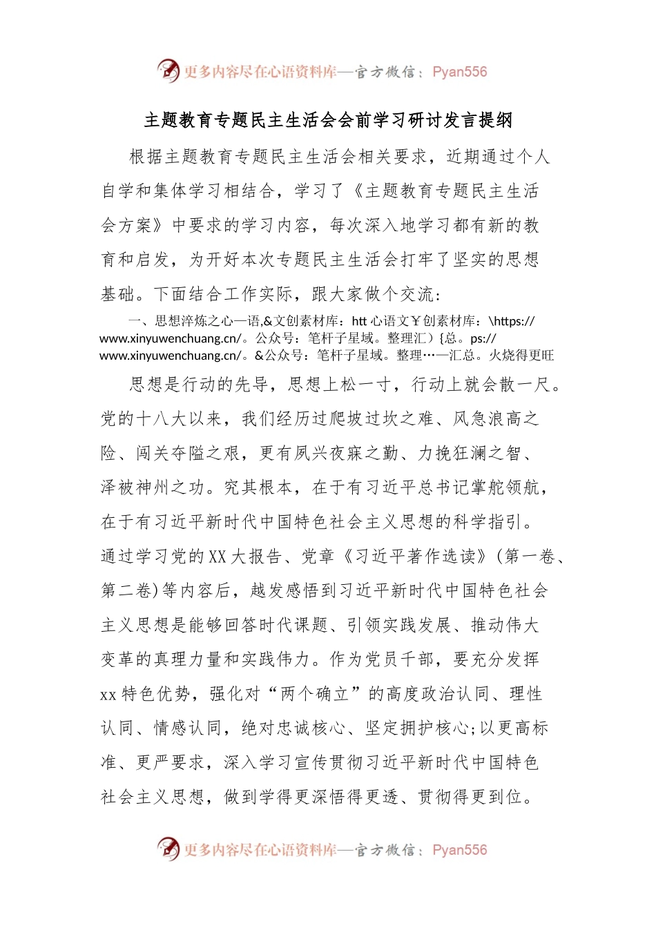 主题教育专题 民主生活会会前学习研讨发言提纲.docx_第1页