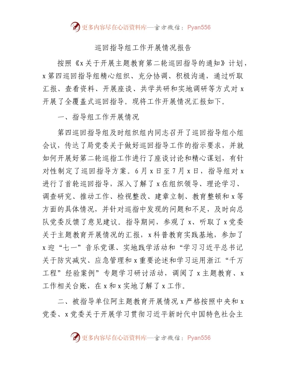 主题教育巡回指导组工作开展情况总结报告2200字.docx_第1页