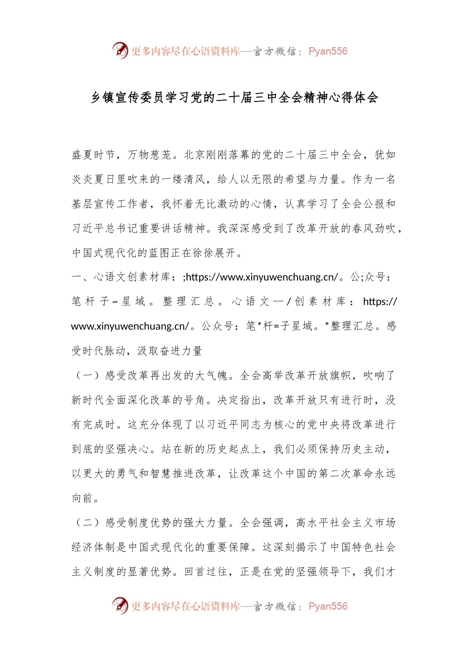乡镇宣传委员学习党的二十届三中全会精神心得体会.docx_第1页