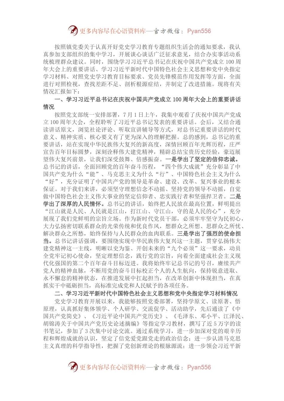 乡镇党员干部党史学习教育专题组织生活会个人对照检视材料（5）.docx_第1页