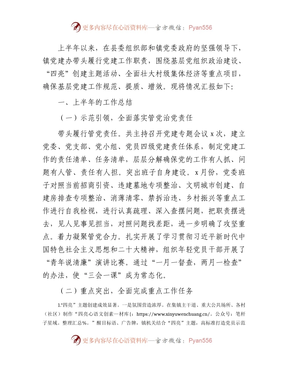 乡镇上半年党建工作总结3000字.docx_第1页