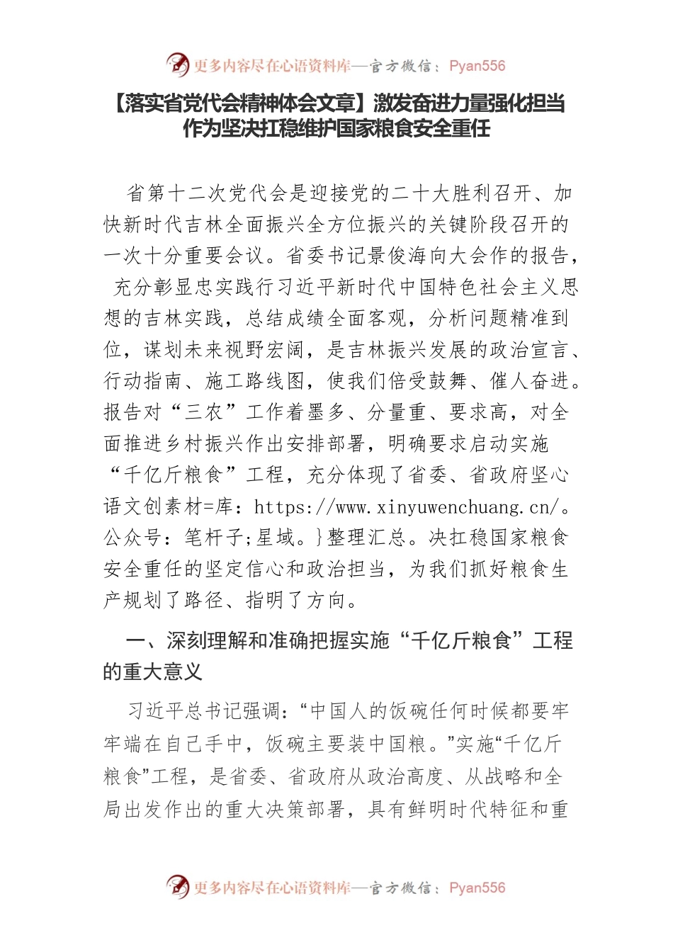 【落实省党代会精神体会文章】激发奋进力量强化担当作为坚决扛稳维护国家粮食安全重任.docx_第1页