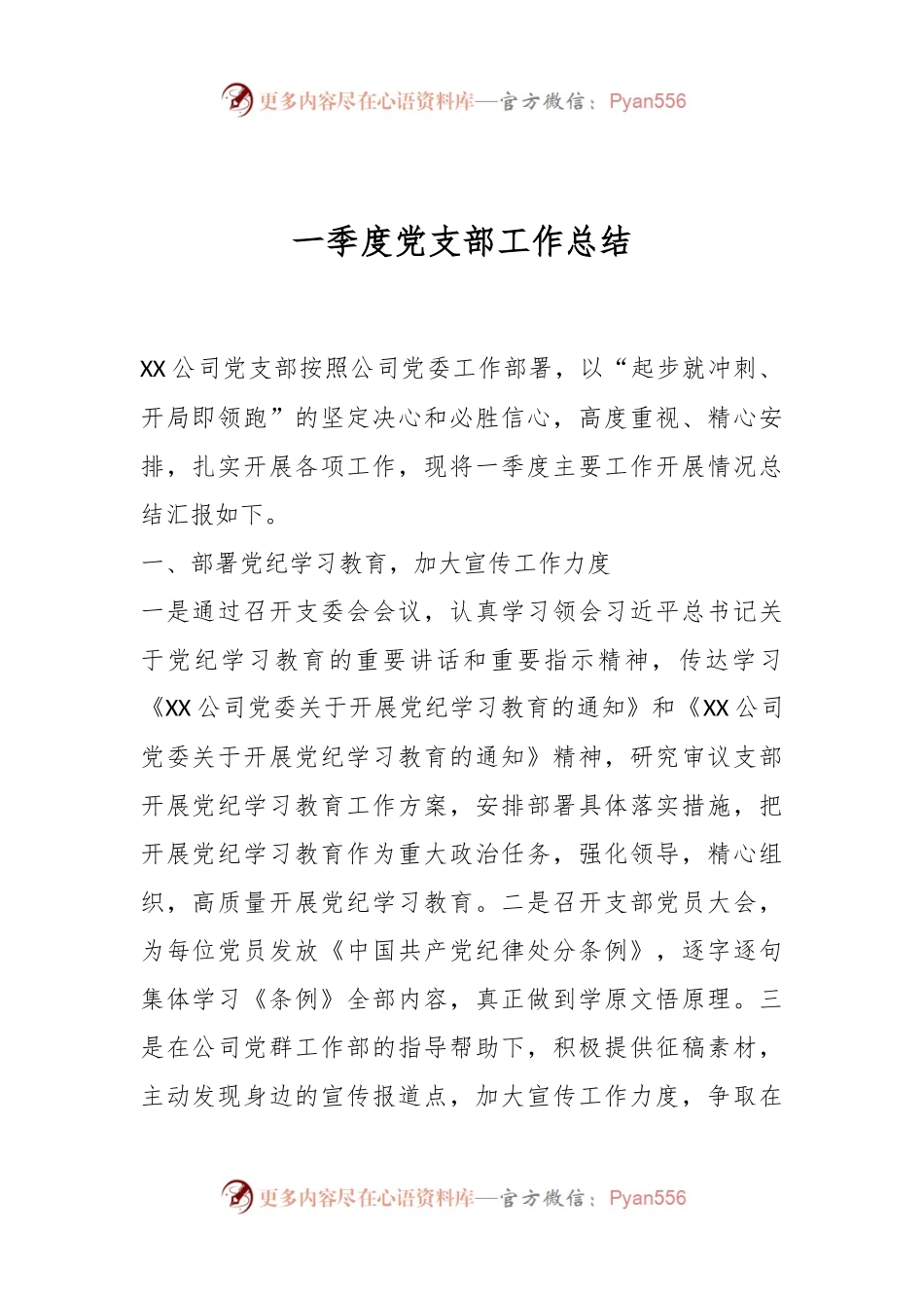 一季度党支部工作总结.docx_第1页
