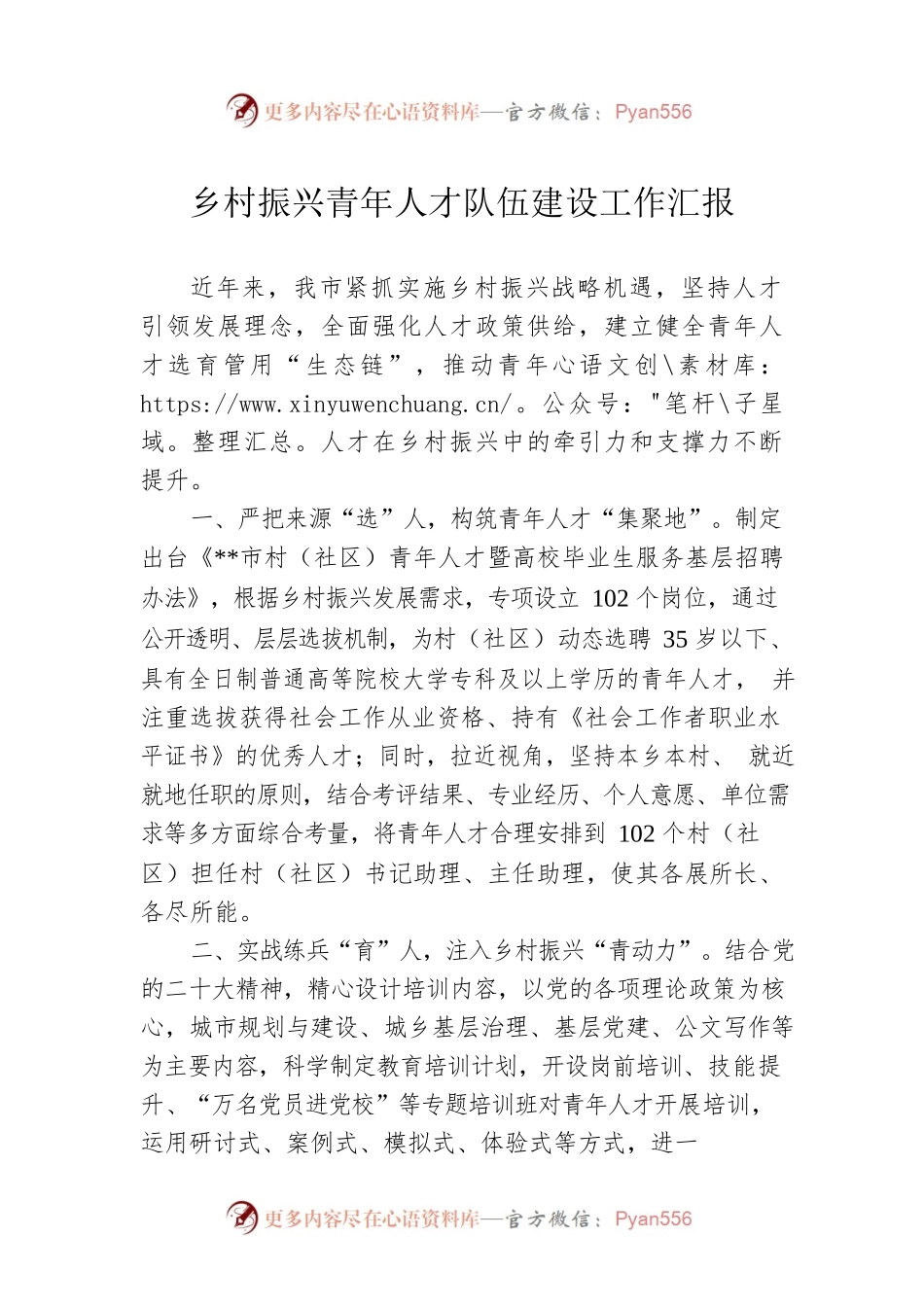 乡村振兴青年人才队伍建设工作汇报.docx_第1页
