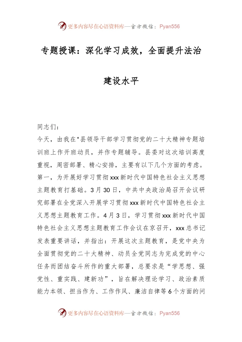 专题授课：深化学习成效，全面提升法治建设水平.docx_第1页