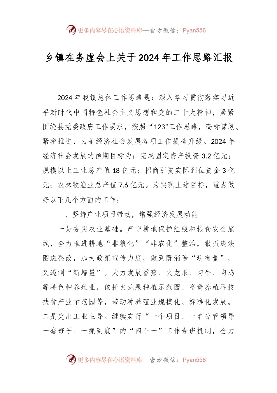 乡镇在务虚会上关于2024年工作思路汇报.docx_第1页