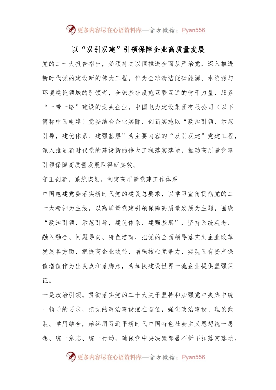 以“双引双建”引领保障企业高质量发展.docx_第1页