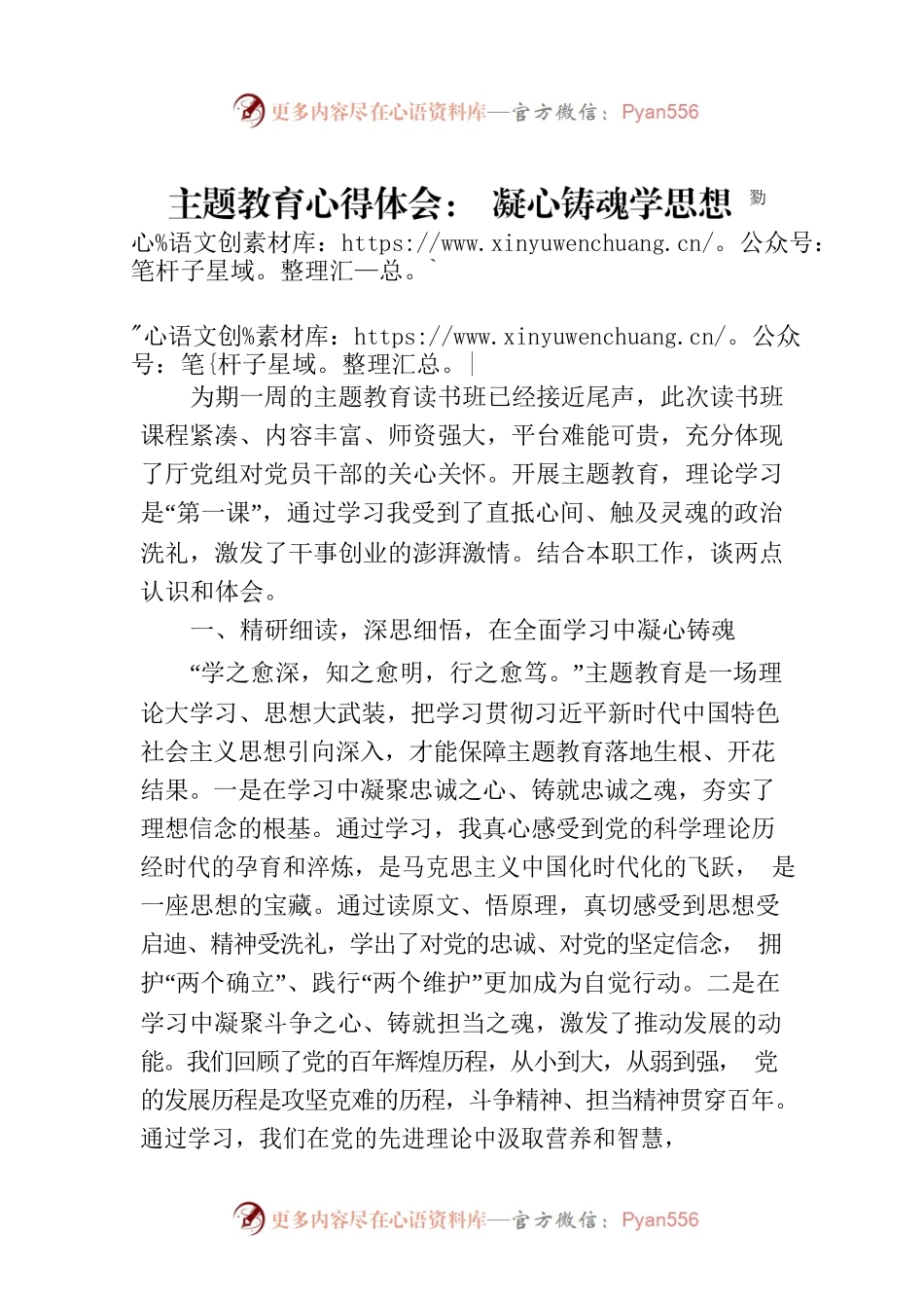 主题教育心得体会： 凝心铸魂学思想 勠力同心建新功.docx_第1页