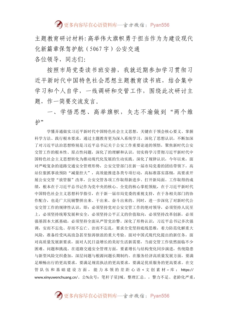 主题教育研讨材料：高举伟大旗帜勇于担当作为为建设现代化新篇章保驾护航（公安交警）.docx_第1页