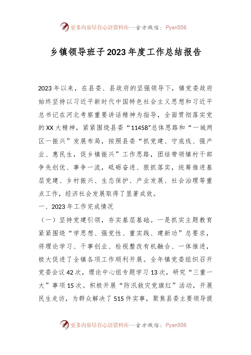 乡镇领导班子2023年度工作总结报告.docx_第1页