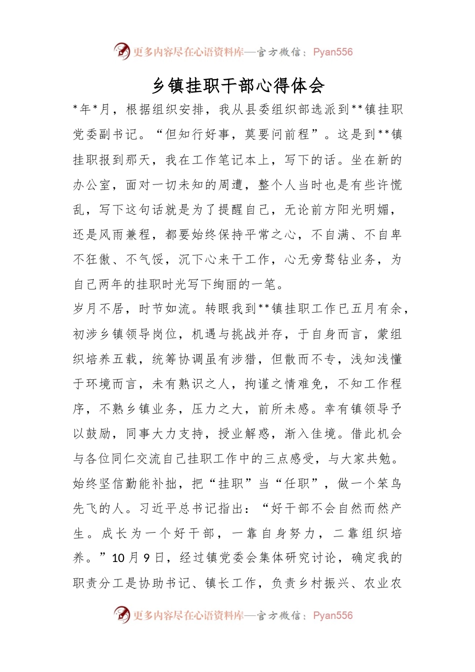 乡镇挂职干部心得体会.docx_第1页
