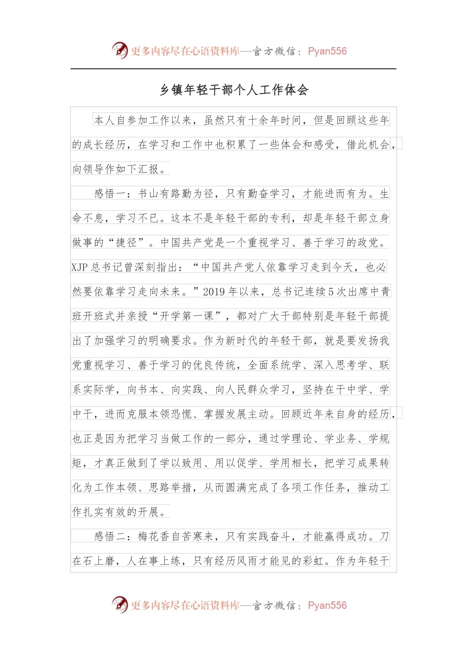 乡镇年轻干部个人工作体会.docx_第1页