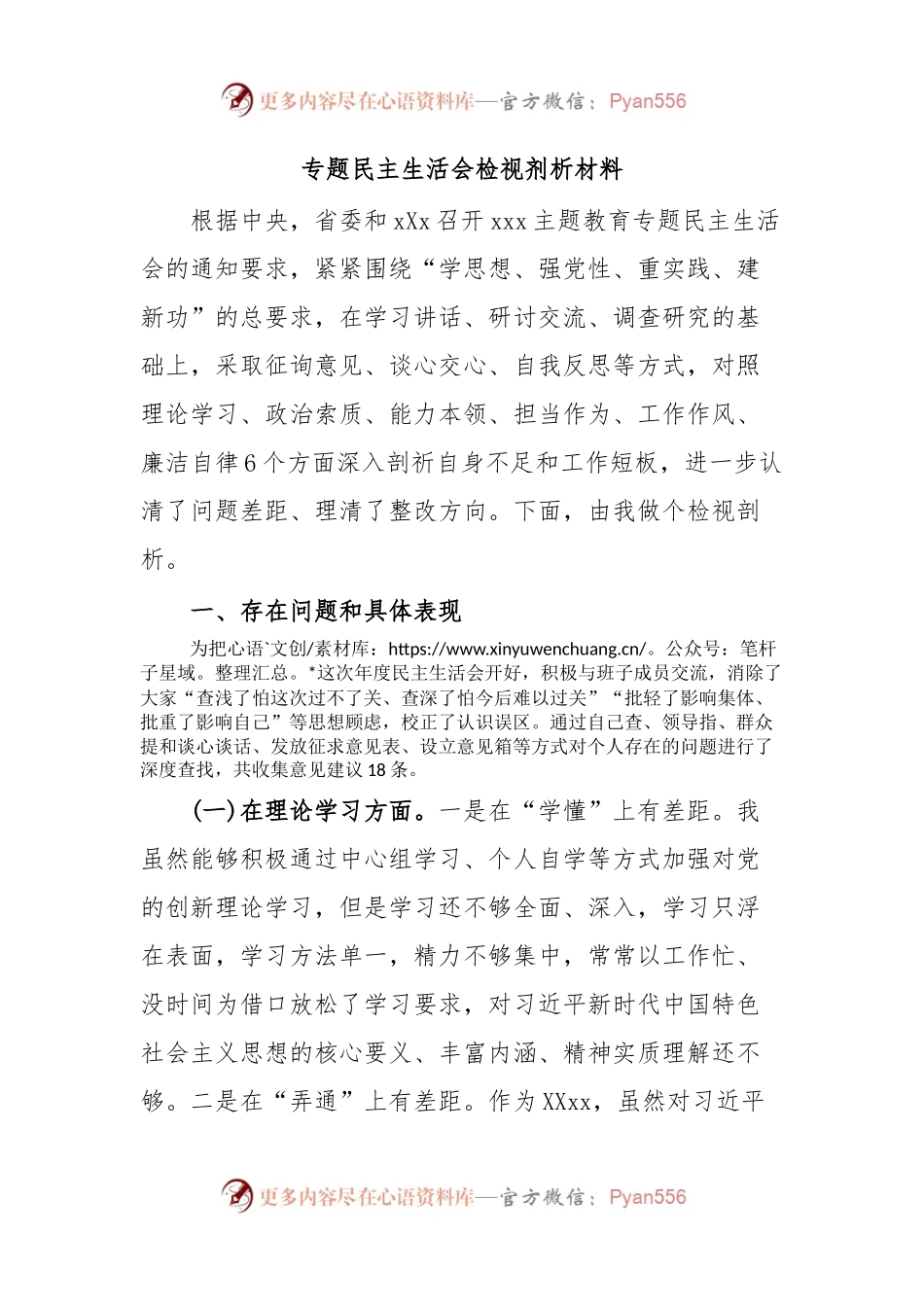 专题民主生活会检视剂析材料.docx_第1页